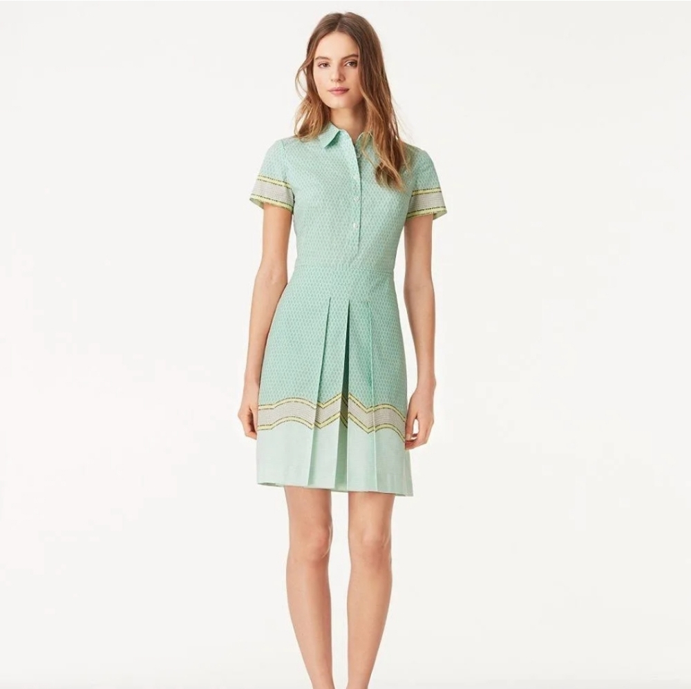 Tory Burch Emmy green pleated cotton stretch shirt knee length dress size 6